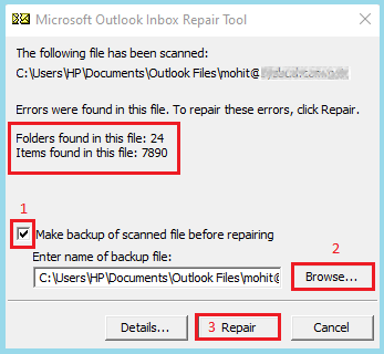 repair outlook ost and pst files 3